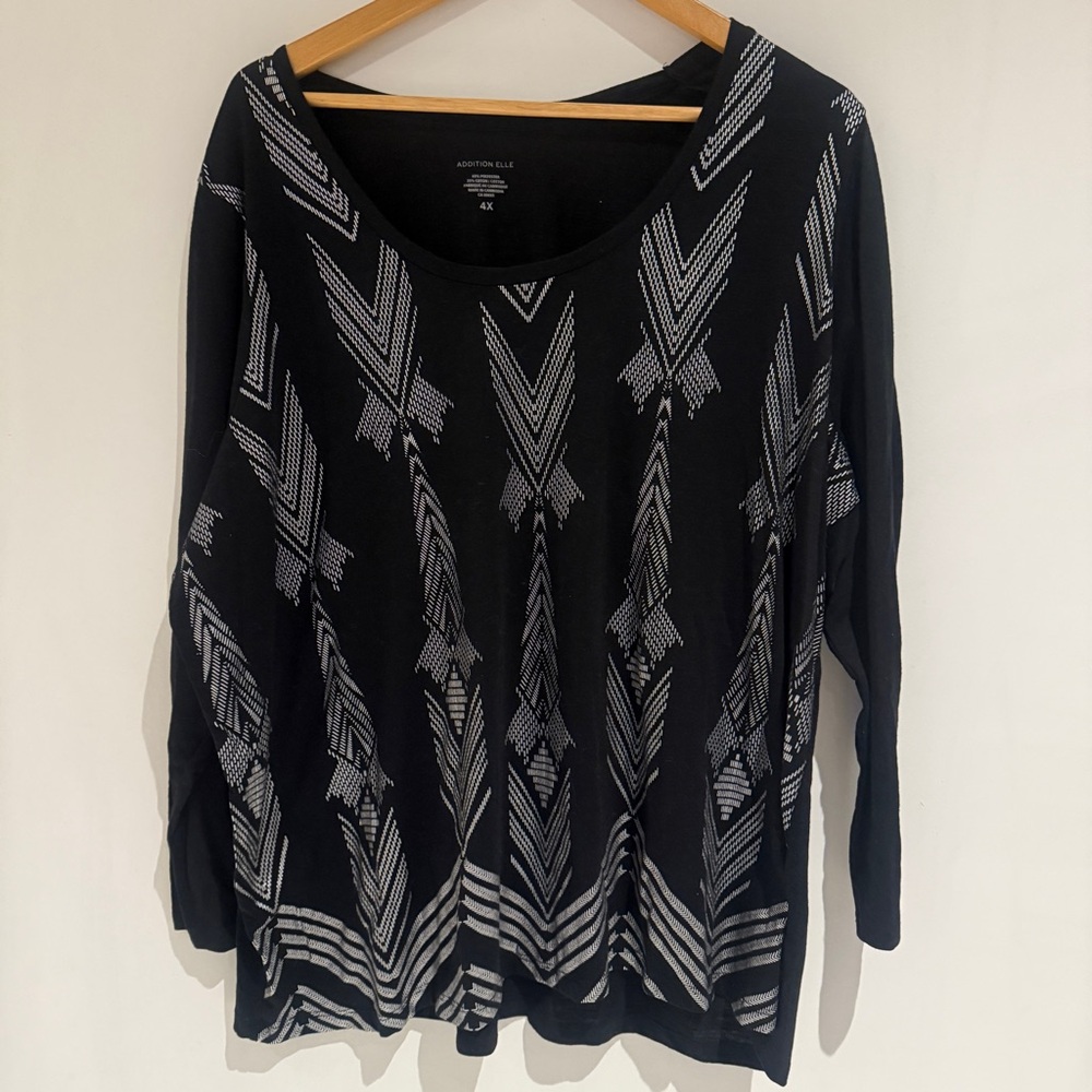 ADDITION ELLE Women Black Silver Long Sleeve Top Plus Size 4X